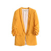 REJINAPYO Women Solid Casual Blazer Coat Pleated Sleeve Notched Collar Withe Pockets Female All-match High Street Outerwear