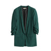 REJINAPYO Women Solid Casual Blazer Coat Pleated Sleeve Notched Collar Withe Pockets Female All-match High Street Outerwear