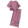 RG Elegant Embroidery Lace Skirt Suits Ruffle Hem Top Plus Size XL Office Work Wear Skirt Suit Set for Women Spring Summer