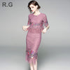 RG Elegant Embroidery Lace Skirt Suits Ruffle Hem Top Plus Size XL Office Work Wear Skirt Suit Set for Women Spring Summer