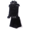 RG Ruffle Pullover Blouse Shorts Set Velvet Lace Patchwork Off-shoulder Sexy Croptop Short Pants Suit 2 Piece Set Spring