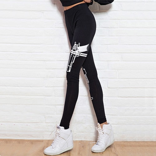 Black Slim Fitness Leggings Women Workout Gun Print Cotton Legging 2022 Fashion Ankle-Length Autumn High Waist Leggings