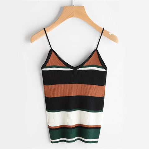 Color Block Stripe Cami Top Casual Ribbed Camisole Women Sexy Strap Summer Tops 2022 Fashion Holiday Slim Basic Camisole