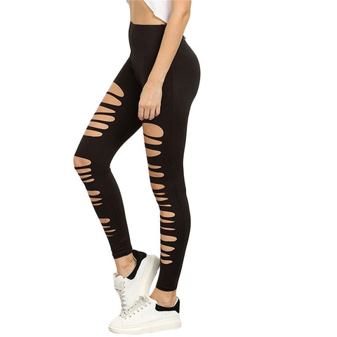 Destroyed Stretchy Pants 2022 Spring Black Rock Cut Out Elastic Waist Skinny Pants Wome Fashion New Slim Leggings