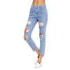 Distressed Ankle Jeans 2022 Spring Blue Patch Ripped Denim Cropped Pants Women Mid Waist Sexy Casual Pencil Jeans