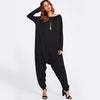Drop Crotch Jersey Jumpsuit Women Black Casual Loose Boat Neck Basic Jumpsuit 2022 Autumn Long Sleeve Full Length Jumpsuit