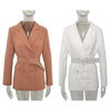 RR Spring Autumn Double Breasted Notched Blazers Women Office Lady Jackets Women Elegant Tie Belt Suit Female Ladies