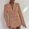 RR Spring Autumn Double Breasted Notched Blazers Women Office Lady Jackets Women Elegant Tie Belt Suit Female Ladies