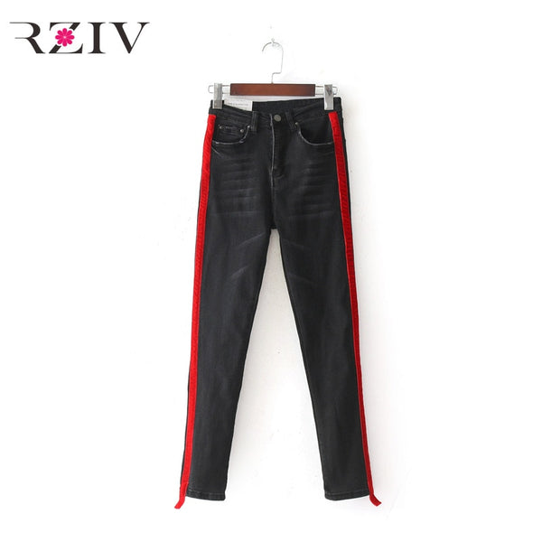 jeans woman casual stretch denim solid color stitching waist black jeans and skinny jeans trouser