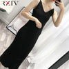 RZIV female slim casual solid color knit vest dress sling harness sweater dress big stretch