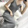 RZIV female slim casual solid color knit vest dress sling harness sweater dress big stretch