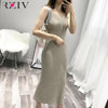 RZIV female slim casual solid color knit vest dress sling harness sweater dress big stretch