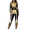 Sexy Women Bodysuit Black Golden Skull Skeleton Printed Jumpsuits One Piece Body Suits Dropship