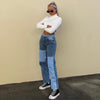 Rapcopter Gray Patchwork Jeans Y2K Denim Pants For Women Zipper Pockets High Waist Trousers Boyfriend Jeans Vintage 90S New