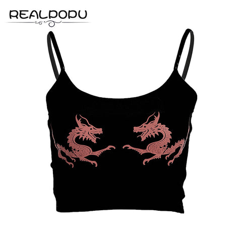 Realpopu Summer Straps Sleeveless Camis Pattern Dragon Fitness Sexy Crop Tops Women 2022 Basic Casual Tight Clothing Feminino