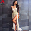Gold Sequin Sundress 2022 New Clothing Women Sexy Backless Split Luxury Sequined Tassel Party Club Wear Maxi HL Dress