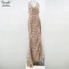 Gold Sequin Sundress 2022 New Clothing Women Sexy Backless Split Luxury Sequined Tassel Party Club Wear Maxi HL Dress