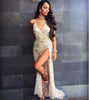 Gold Sequin Sundress 2022 New Clothing Women Sexy Backless Split Luxury Sequined Tassel Party Club Wear Maxi HL Dress