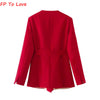 Red Elegant Blazer Chic Street Single Breasted Belt Women's French Round Neck Long Sleeve Outer FP To Love