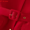 Red Elegant Blazer Chic Street Single Breasted Belt Women's French Round Neck Long Sleeve Outer FP To Love