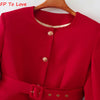 Red Elegant Blazer Chic Street Single Breasted Belt Women's French Round Neck Long Sleeve Outer FP To Love