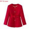 Red Elegant Blazer Chic Street Single Breasted Belt Women's French Round Neck Long Sleeve Outer FP To Love