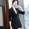Red Jacket Women Mid Length Temperament Casual Sashes Long Sleeve Blazer Office Ladies Foraml Slim Work Coat