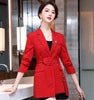 Red Jacket Women Mid Length Temperament Casual Sashes Long Sleeve Blazer Office Ladies Foraml Slim Work Coat