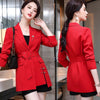 Red Jacket Women Mid Length Temperament Casual Sashes Long Sleeve Blazer Office Ladies Foraml Slim Work Coat