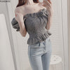 Red Plaid Shirts Blouses Design Korea Chic Clothing Short Crop Peplum Off Shoulder Top Camisas Flhjlwoc