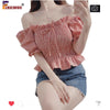 Red Plaid Shirts Blouses Design Korea Chic Clothing Short Crop Peplum Off Shoulder Top Camisas Flhjlwoc