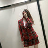 Red Tweed Plaid Blazers and Mini Dress 2023 Spring Women Patchwork Chic Blazers Cotton Jacket Suits Cool Girls Plaid Clothing