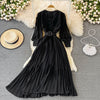 Red/Yellow/Black Embroidered Pleated Long Dress Vintage V-Neck Lantern Long Sleeve High Waist Draped Maxi Vestidos Female 2022