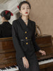 Retro Black Blazer Set Single Breasted Jacket & Pencil Skirt 2 Pieces Skirt Suit Female Office Ladies Blazer Suit Clothes Female