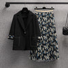 Retro Blazer And Skirt Set Plus Size Women's 2022 Spring Summer Casual Suit Jacket Printed Floral Skirt 2 Piece Lady Outfit M16