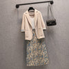 Retro Blazer And Skirt Set Plus Size Women's 2022 Spring Summer Casual Suit Jacket Printed Floral Skirt 2 Piece Lady Outfit M16