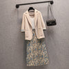 Retro Blazer And Skirt Set Plus Size Women's 2022 Spring Summer Casual Suit Jacket Printed Floral Skirt 2 Piece Lady Outfit M16