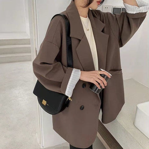 Retro Blazer Women Elegant Coat Oversize Blazer High Street Jacket Casual Solid Women Suit Coat Long Sleeve Veste Femme