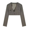 Retro Brown Plaid Vest Shirt Coat Skirt Sets Girl College Style Plaid Suit Pleated Mini Skirt Female Sexy Korean Jacket Blazers