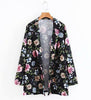 Retro Colored Flower Print Open Stitching Side Slit Blazer Black Woman Shawl Collar Loose Long Suit Casual Jacket Coat Outerwear