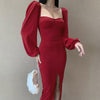 Retro Court Style Bubble Sleeve Dress Women's European and American  Design Temperament Split Skirt