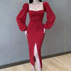 Retro Court Style Bubble Sleeve Dress Women's European and American  Design Temperament Split Skirt