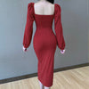 Retro Court Style Bubble Sleeve Dress Women's European and American  Design Temperament Split Skirt