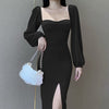 Retro Court Style Bubble Sleeve Dress Women's European and American  Design Temperament Split Skirt