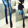 Retro Denim Pants Women Skinny Slim Distressed Stretchy Jeans Leggings Jegging Pants Casual