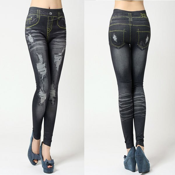 Retro Denim Pants Women Skinny Slim Distressed Stretchy Jeans Leggings Jegging Pants Casual
