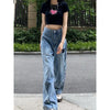 Retro Design Blue Ladies Jeans Y2k Straight And Thin Loose High Waist Wide Leg Mopping High Street Pants Autumn 2022
