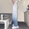 Retro Gradient Jeans Men Women Bf Style 2022 Spring Loose Thin High Waist Denim Straight Pants Cool Sky Blue Gradient