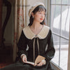 Retro 2022 Autumn Winter  Peter Pan Collar Long Sleeve Women Long Cotton Dress