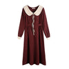 Retro 2022 Autumn Winter  Peter Pan Collar Long Sleeve Women Long Cotton Dress